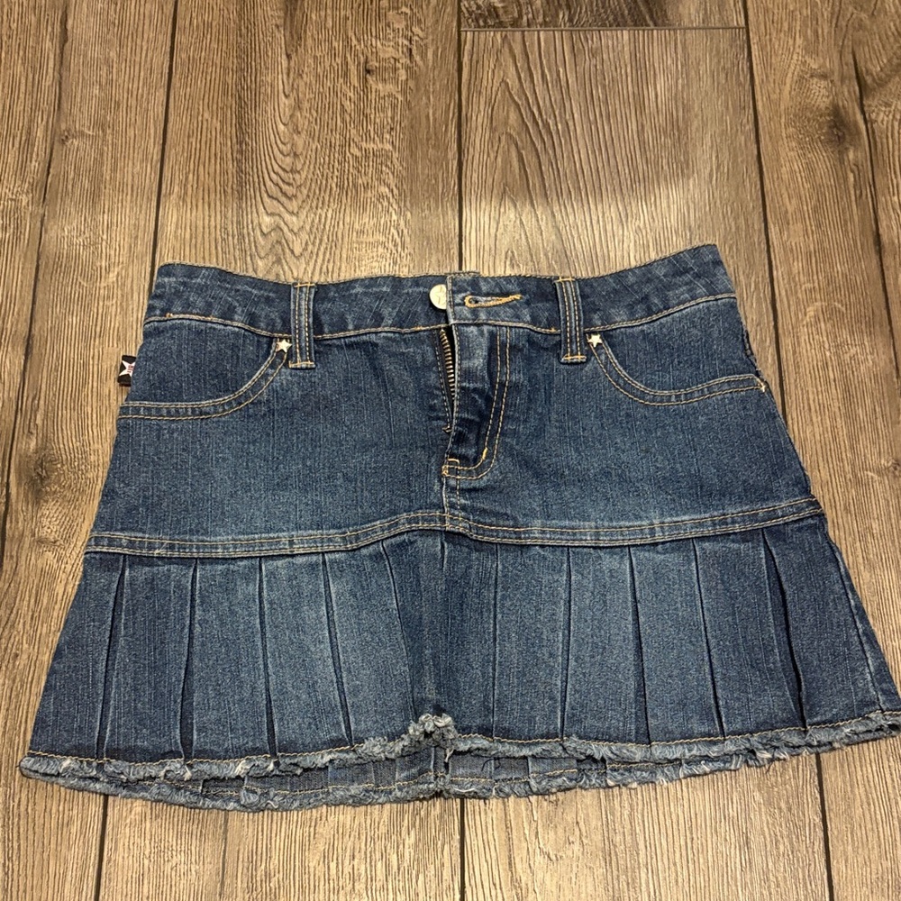 Bubblegum Blue Denim Pleated Mini Skirt